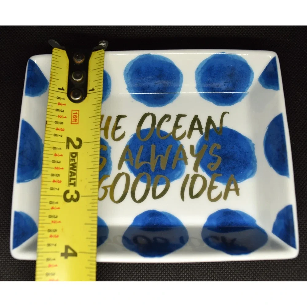 Rosanna Azure Trinket Tray Unisex OS Blue New Ocean Quote Polka Dot Porcelain